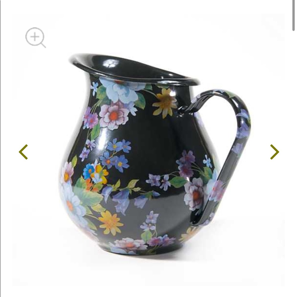 Very rarely used Mackenzie Childs black floral jug.